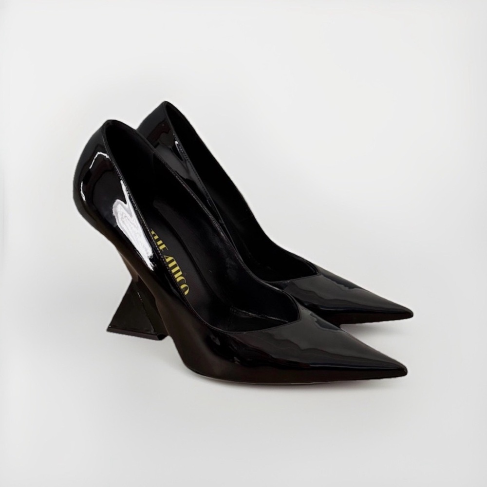 The Attico Black Patent Pointed-Toe Pumps with Sculpted Heel size 41 10.5
